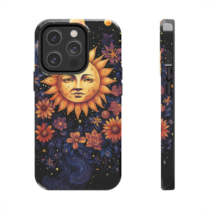 Cosmic Blooms: Floral Sun, Moon & Stars iPhone Case - Where Celestial Meets Botanical