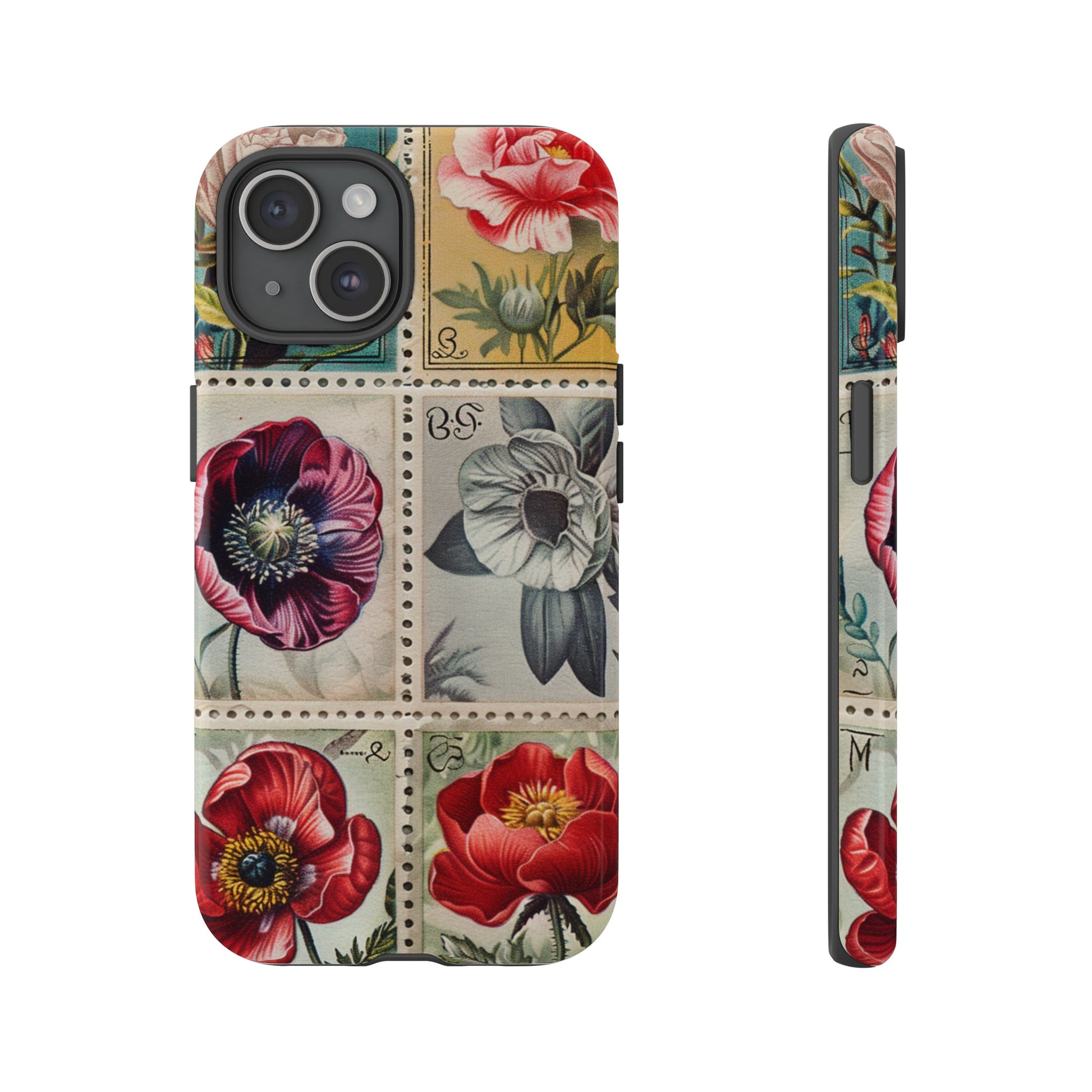 Vintage floral stamps phone case for iPhone 15