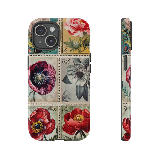 Vintage floral stamps phone case for iPhone 15