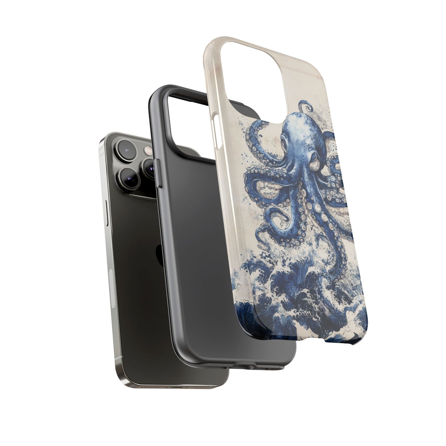 Vintage Japanese Art Style Blue Octopus and Waves Phone Cover