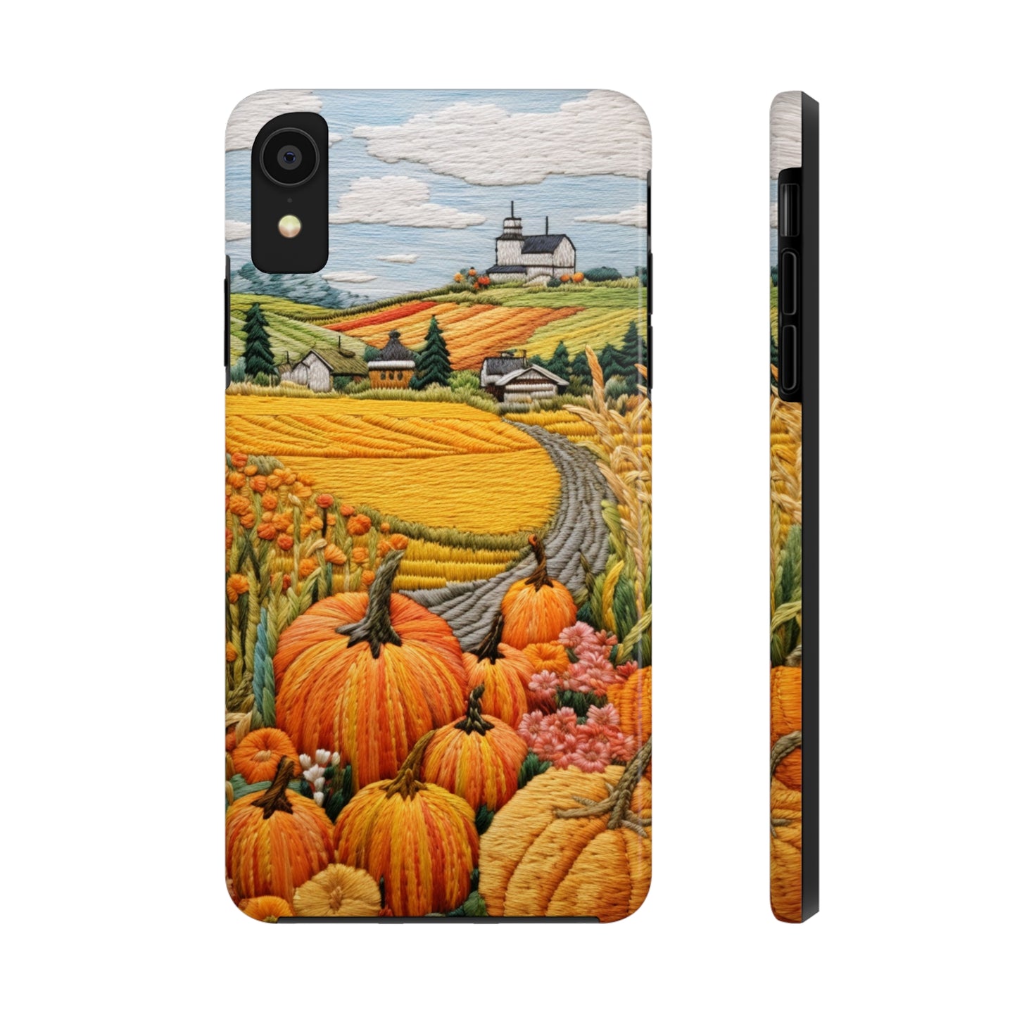 Harvest Hues: Halloween Pumpkin Patch | Embroidered Landscape for iPhone Range