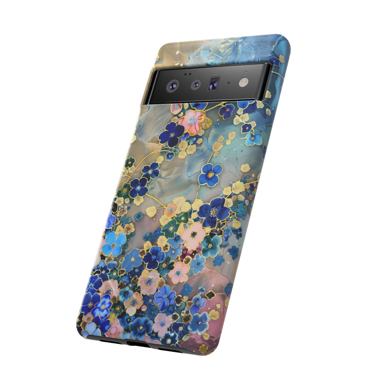 Forget Me Nots Gold Color Splash Floral Design Phone Case