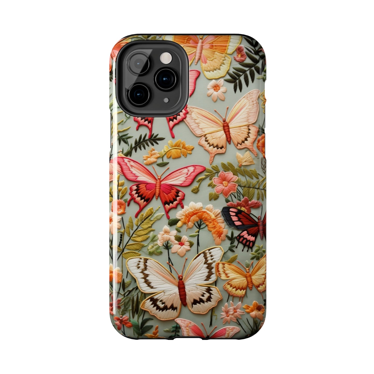 Embroidery Butterflies iPhone Case | Whimsical Elegance and Nature's Beauty in Handcrafted Detail