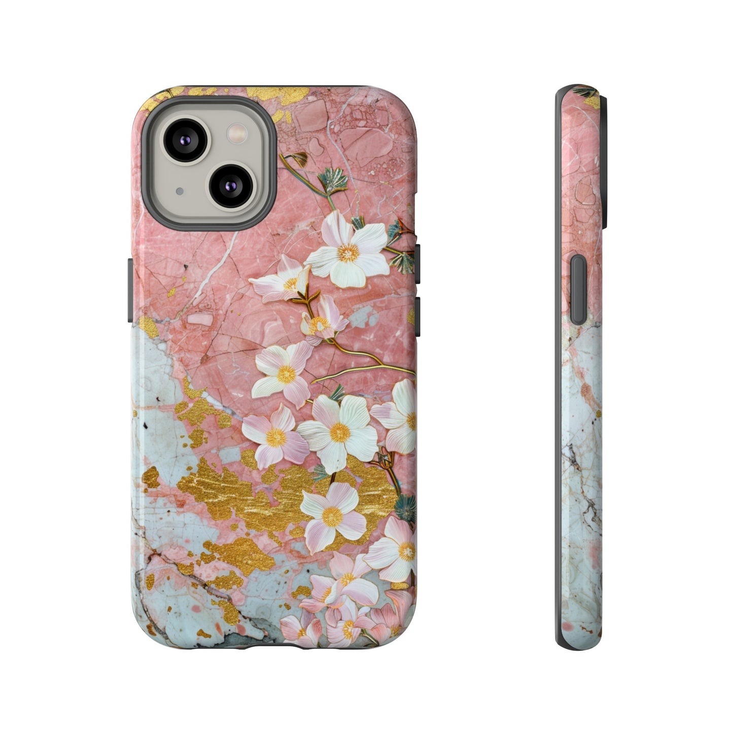 Pink Forget Me Nots Gold Floral Phone Case