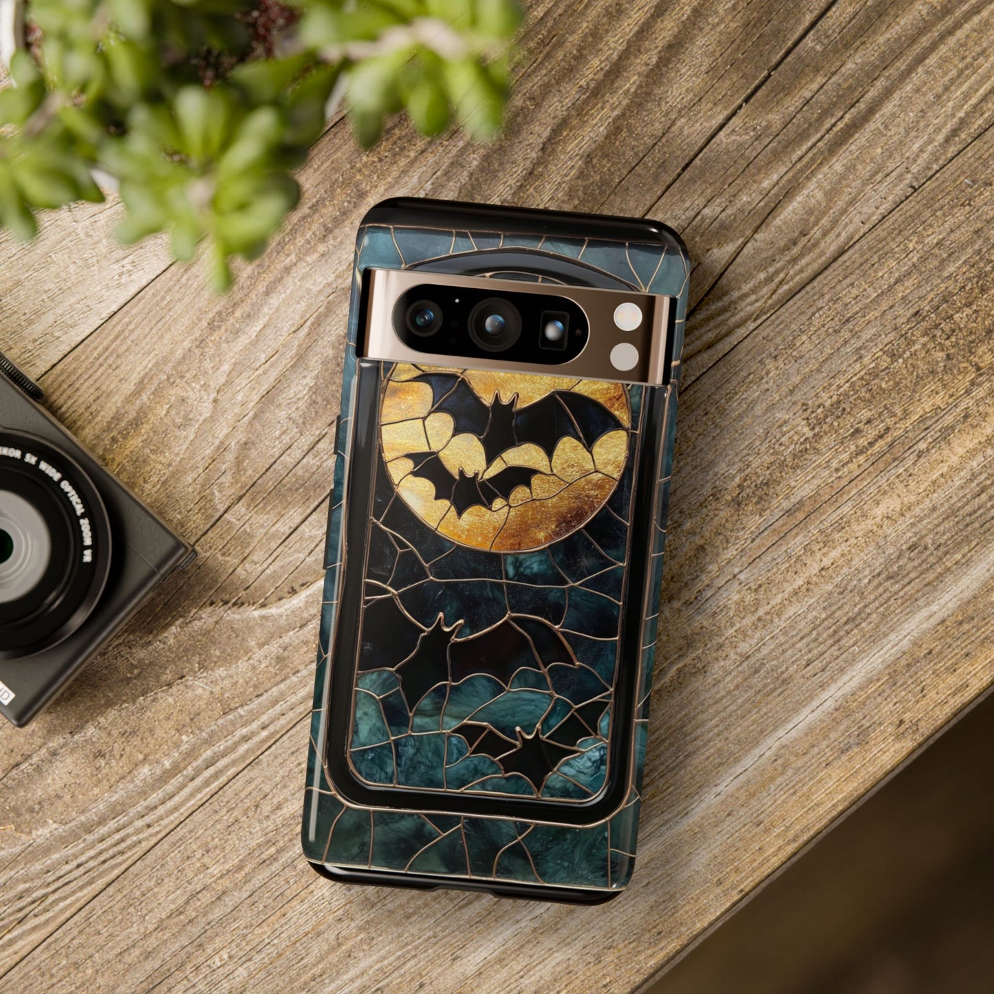 Halloween Phone Case Bats Stained Glass Style Spooky Moon Phone Cover