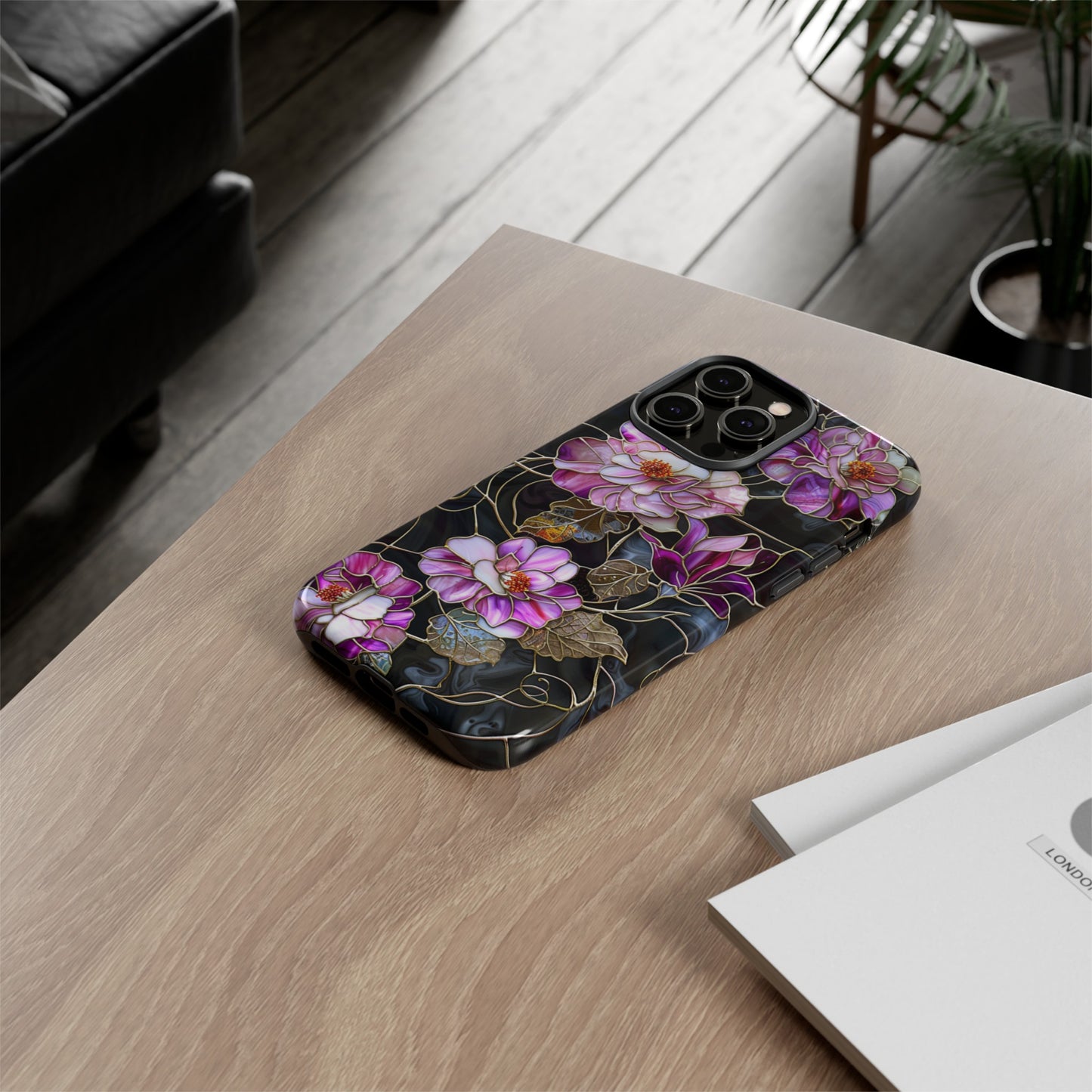 Magenta Color Floral Stained Glass Phone Case