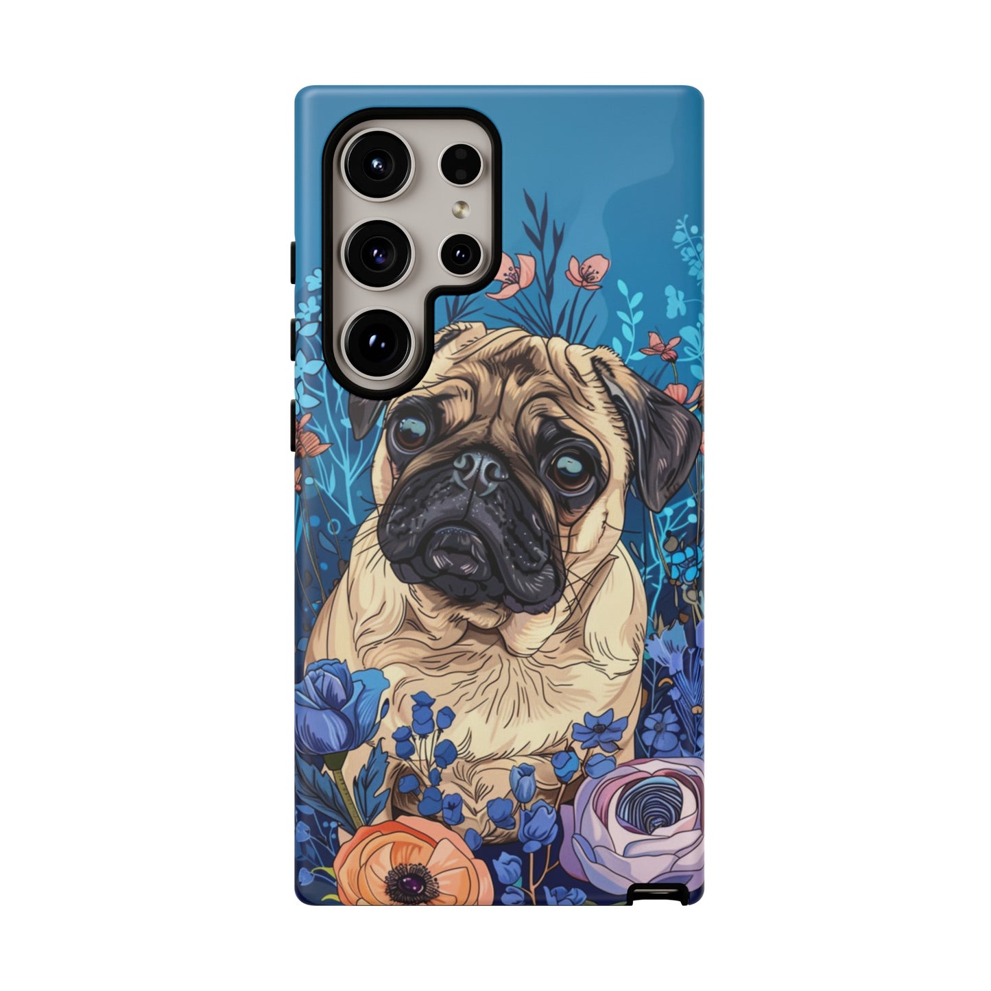 Cute Pug Dog Blue Floral Design Phone Case