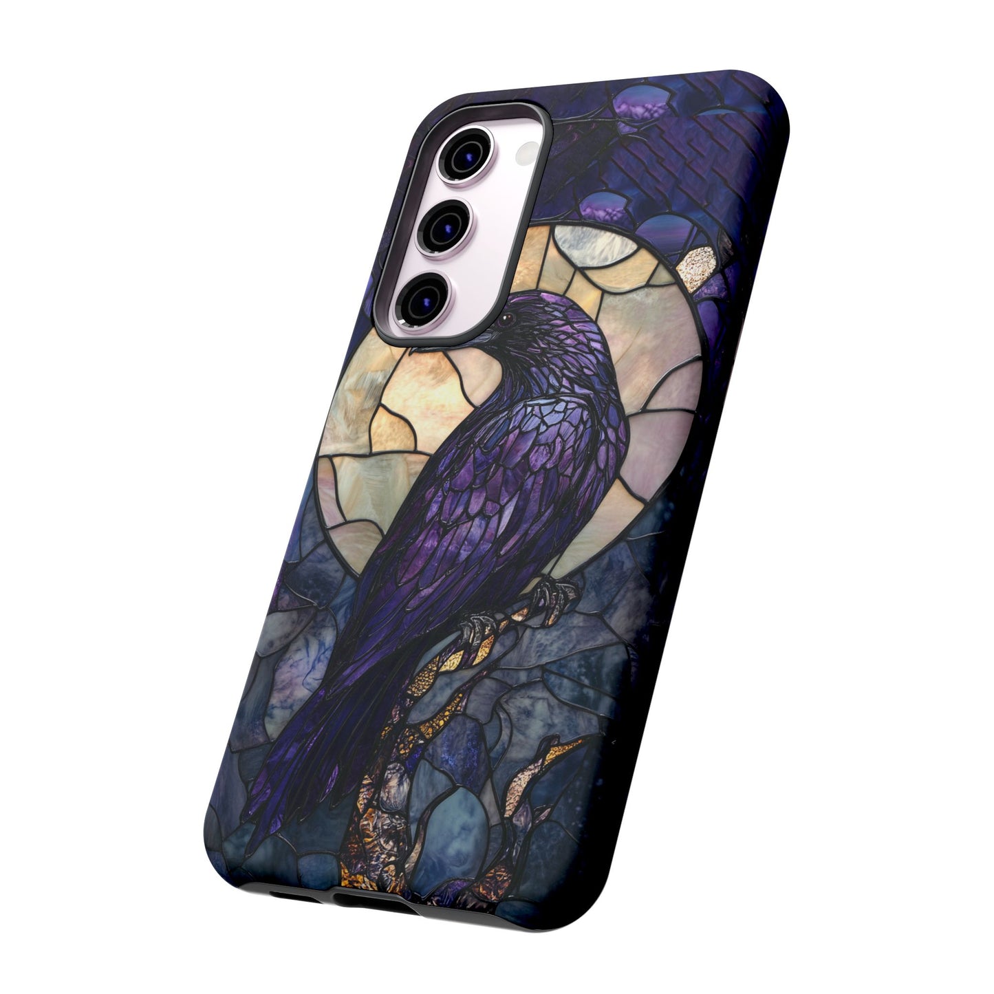 Halloween Phone Case Purple Raven Stained Glass Style Spooky Moon Phone Cover