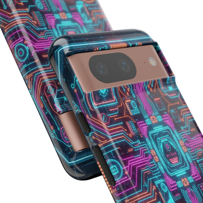 Cyberpunk neon circuit rugged phone case
