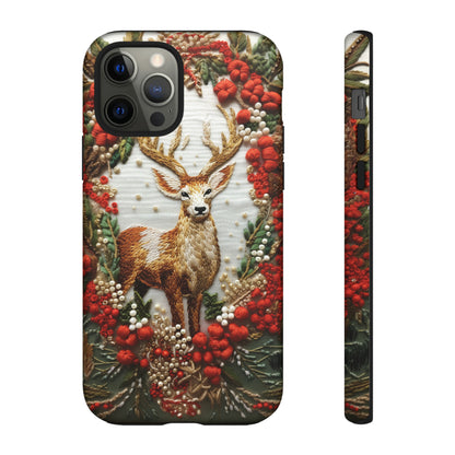 Embroidery Christmas Deer Floral Phone Case