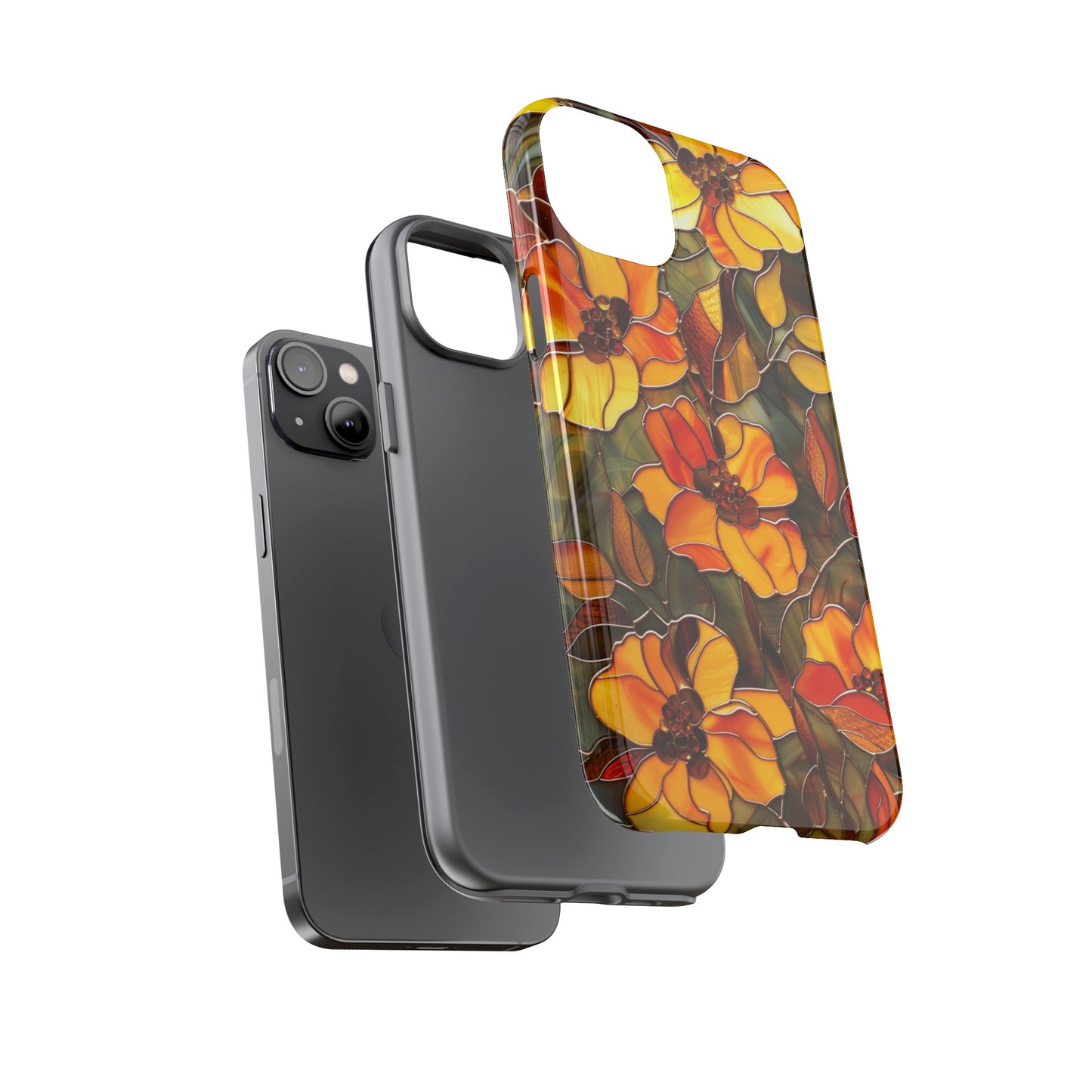 Orange Floral Phone Case Stained Glass Style