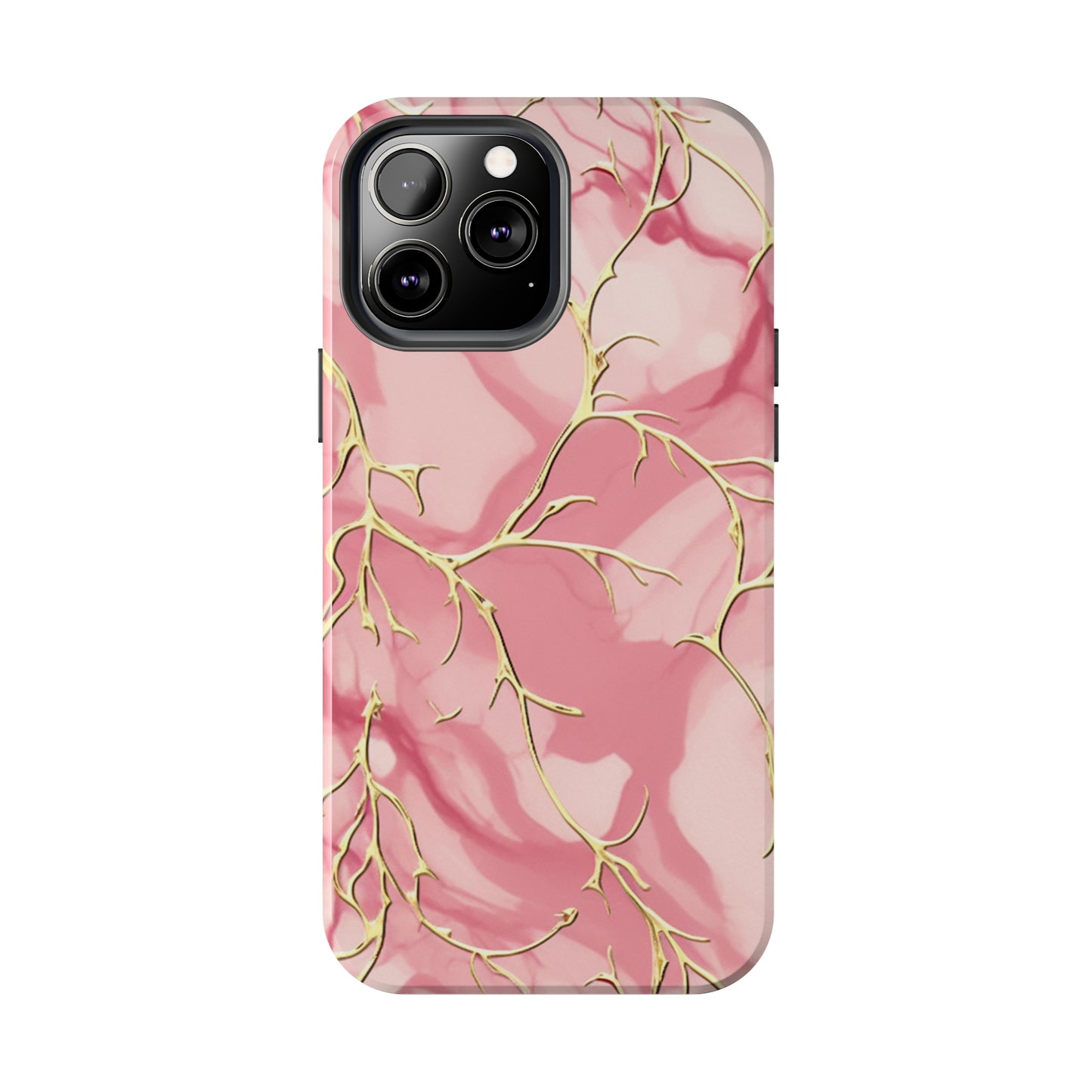 iPhone Elegance Unveiled: Pink & Gold Leaf Marble | Premium Tough iPhone Case