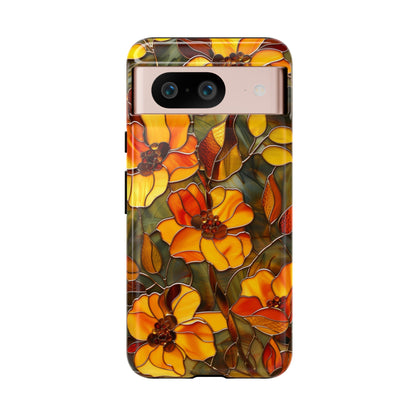 Orange Floral Phone Case Stained Glass Style