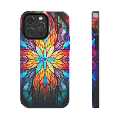 Stained Glass Tough iPhone Case | Trippy Psychedelic Colorful Flowers Floral Aesthetic Retro iPhone 14 Plus 13 12 7 8 Se Trendy Hippie Boho