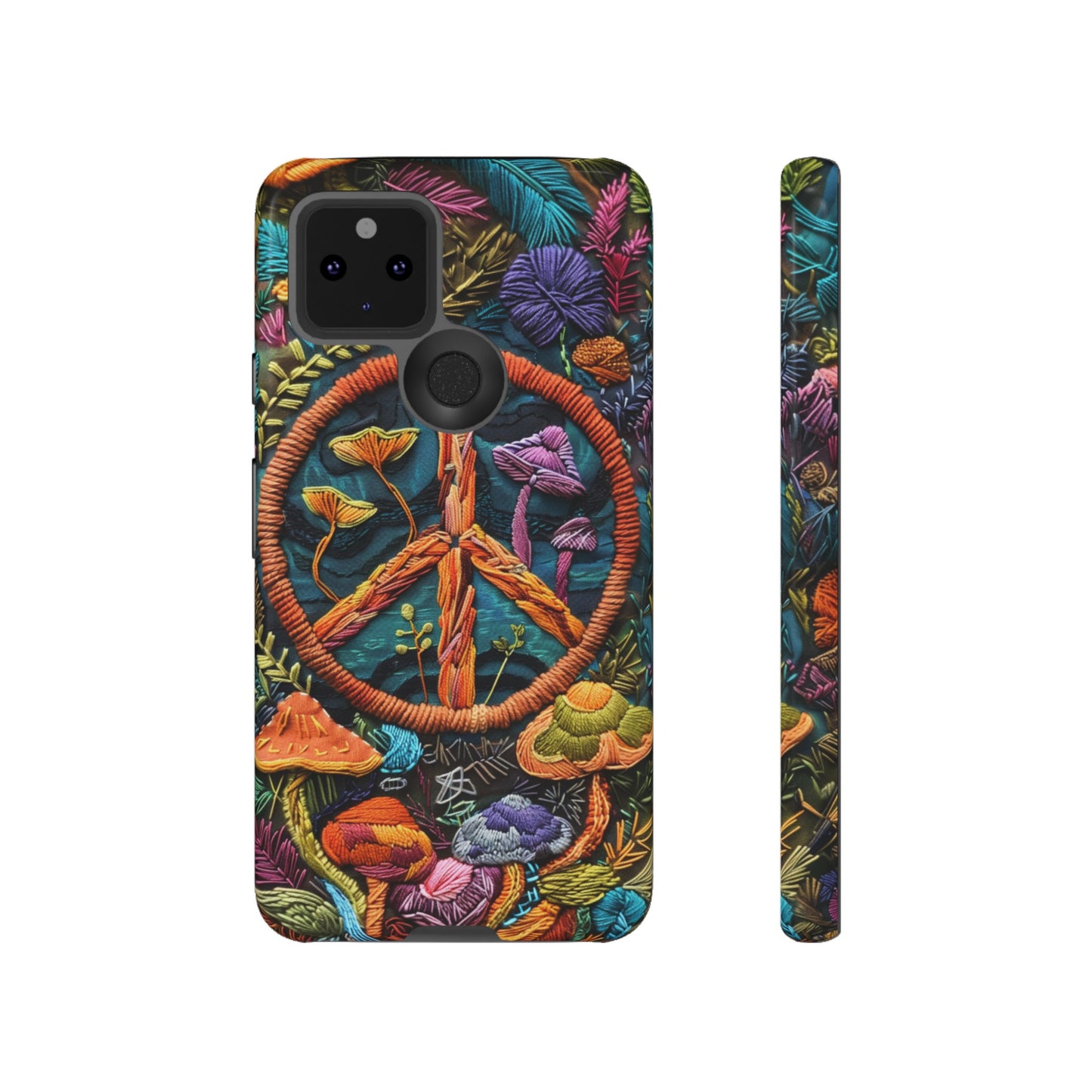 Embroidery Style Magic Mushrooms and Peace Sign Phone Case