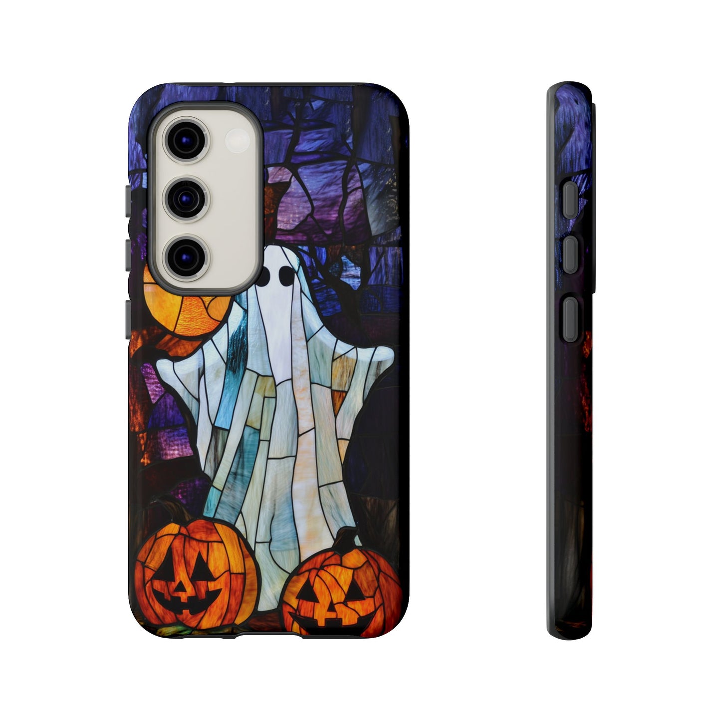 Stained Glass Halloween Ghost and Jack-o'-Lanterns Phone Cover