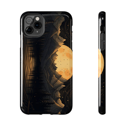 Abstract Landscape Black and Gold Mountains iPhone Case | Embrace the Mystical Full Moon