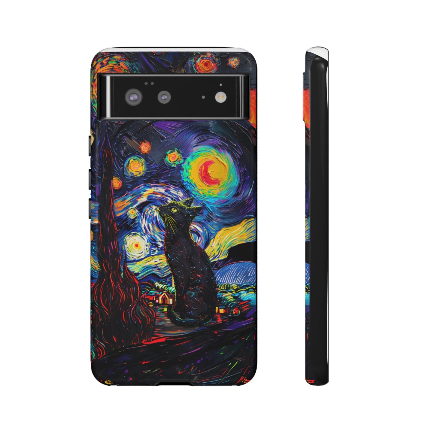 Starry Night Black Cat Van Gogh Painting Art Phone Case