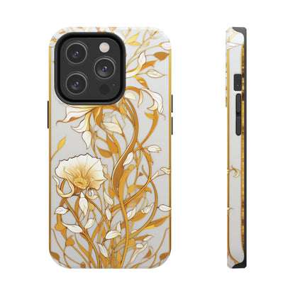 Gold floral Elegance: Art Deco Stained Glass iPhone Case | Vintage Glamour & Modern Protection for iPhone Models 11 through 14 Pro Max