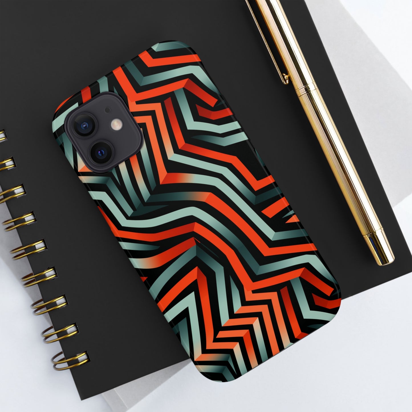 Abstract Wave Pattern Black, Blue, and Orange Psychedelic Tough iPhone Case | Embrace Vibrant Style and Reliable Protection