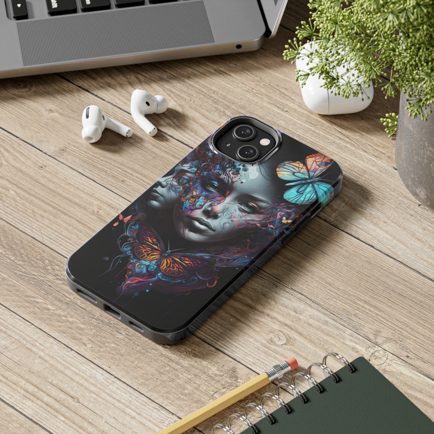 Synthwave Butterfly Girl Trippy Fantasy Art iPhone Case | Embrace the Futuristic Vibe with Whimsical Artistry