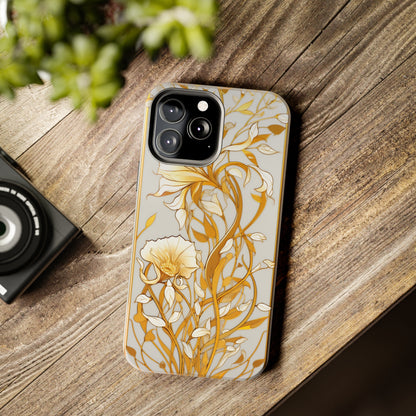 Gold floral Elegance: Art Deco Stained Glass iPhone Case | Vintage Glamour & Modern Protection for iPhone Models 11 through 14 Pro Max