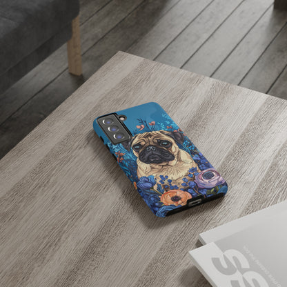 Cute Pug Dog Blue Floral Design Phone Case