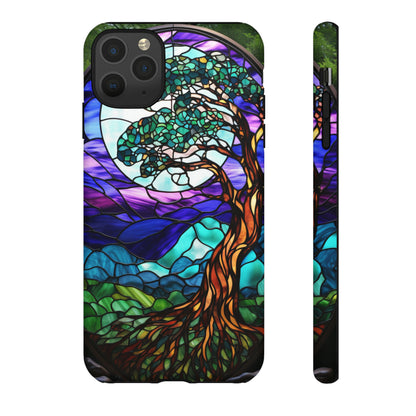 Stained Glass Mosaic Tile Tree in Moonlight