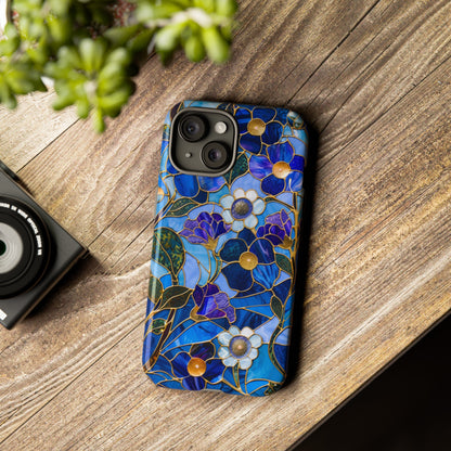 Blue Floral Stained Glass Gold Inlay Wild Flowers Phone Case