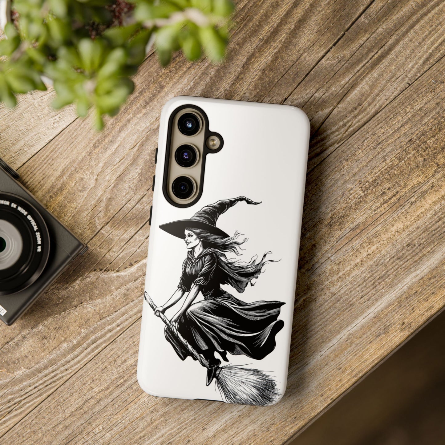 Vintage Halloween Witch on a Broom Spooky Phone Cover