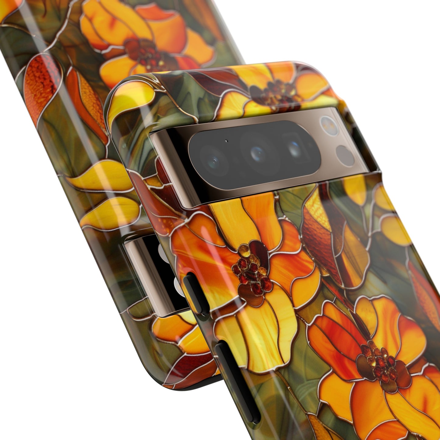 Orange Floral Phone Case Stained Glass Style