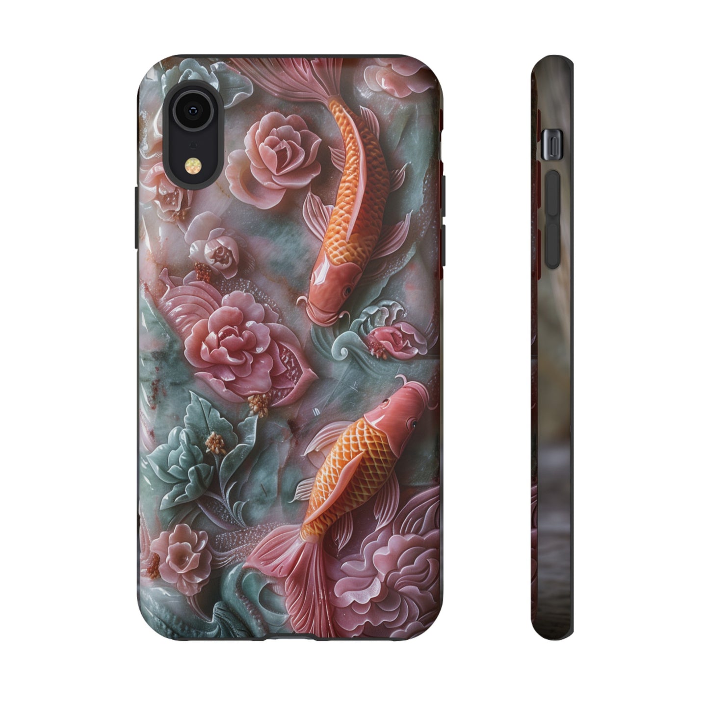 Pink Marble Fish Asian Jade Carving Koi Art Phone Case