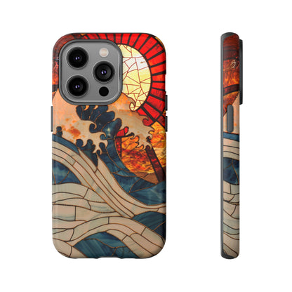 Japanese Rising Sun Phone Case Stained Glass Ocean Wave