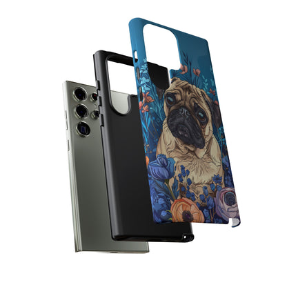 Cute Pug Dog Blue Floral Design Phone Case