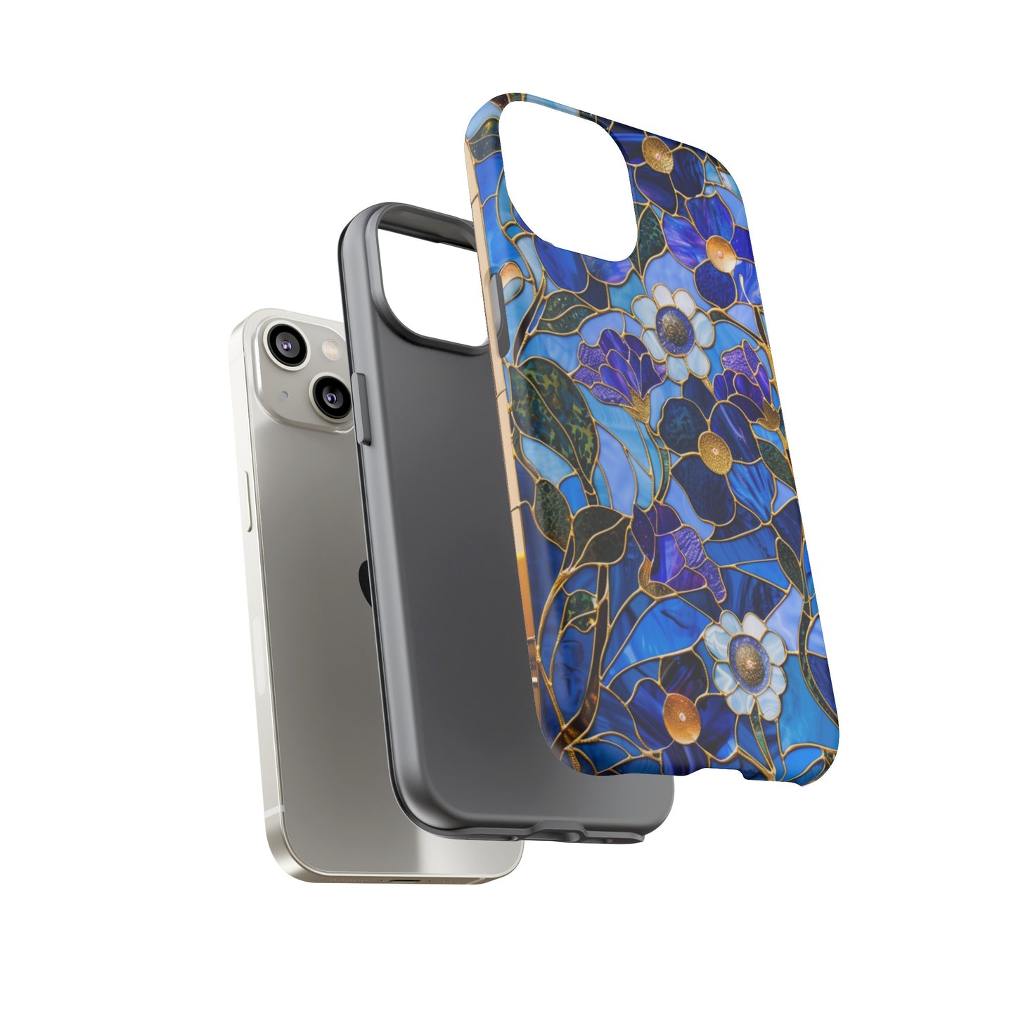 Blue Floral Stained Glass Gold Inlay Wild Flowers Phone Case