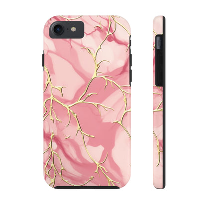 iPhone Elegance Unveiled: Pink & Gold Leaf Marble | Premium Tough iPhone Case