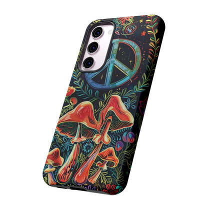 Embroidery Style Magic Mushrooms and Peace Sign Phone Case