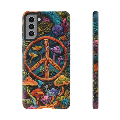 Embroidery Style Magic Mushrooms and Peace Sign Phone Case