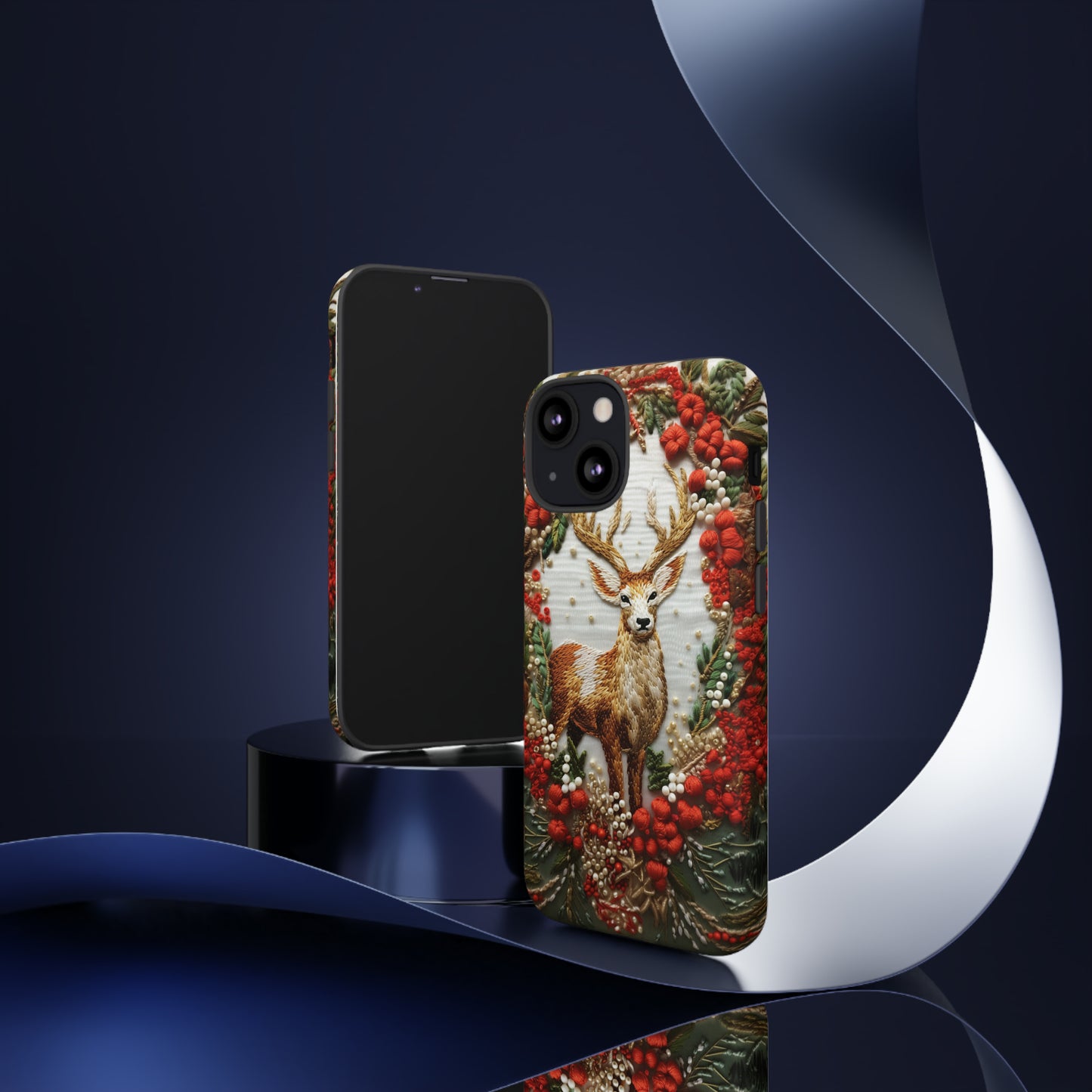 Embroidery Christmas Deer Floral Phone Case