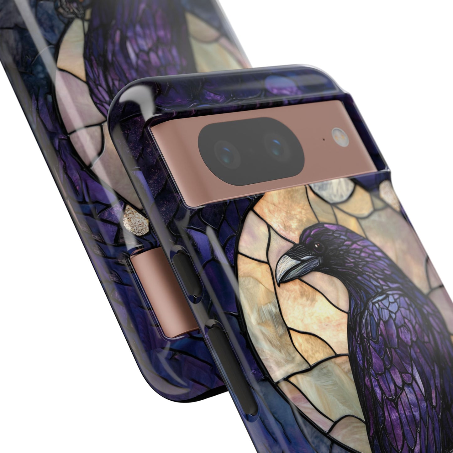 Halloween Phone Case Purple Raven Stained Glass Style Spooky Moon Phone Cover