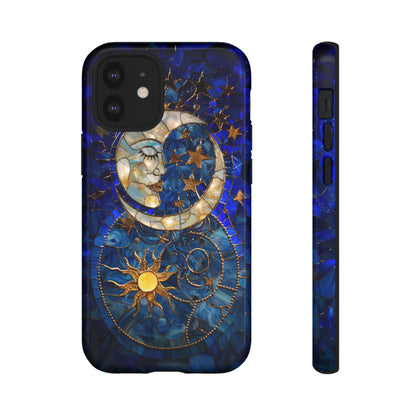 Celestial Stained Glass Moon and Stars Phone Case, Night Sky iPhone 15 Case