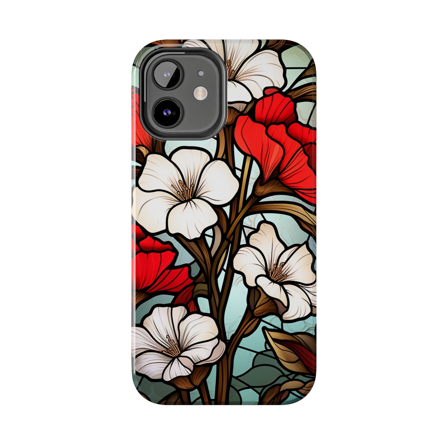 Red and White Floral Stained Glass iPhone Case