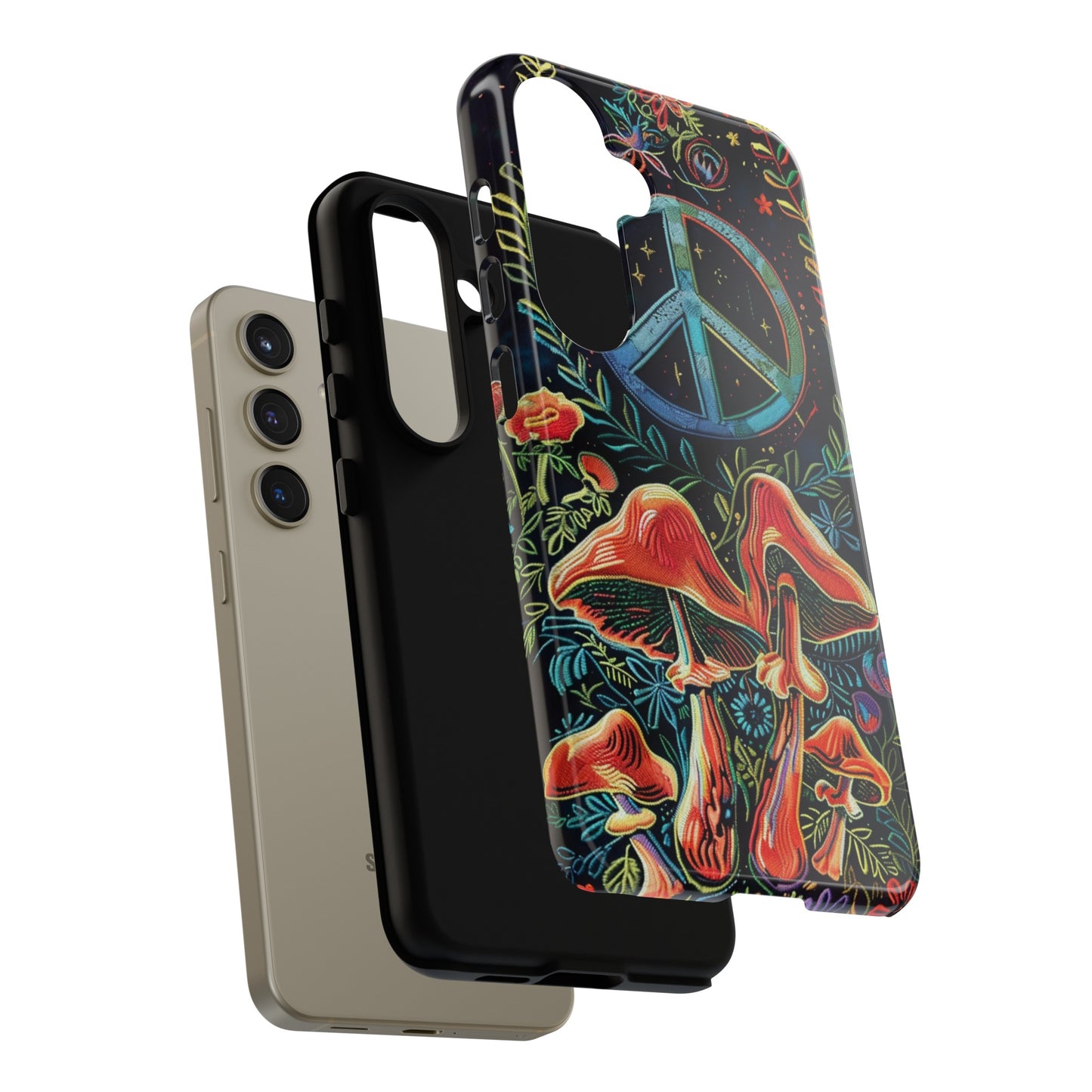 Embroidery Style Magic Mushrooms and Peace Sign Phone Case