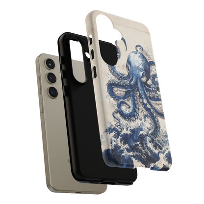 Vintage Japanese Art Style Blue Octopus and Waves Phone Cover