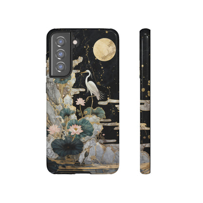 Heron and Moon Floral Zen Art Phone Case