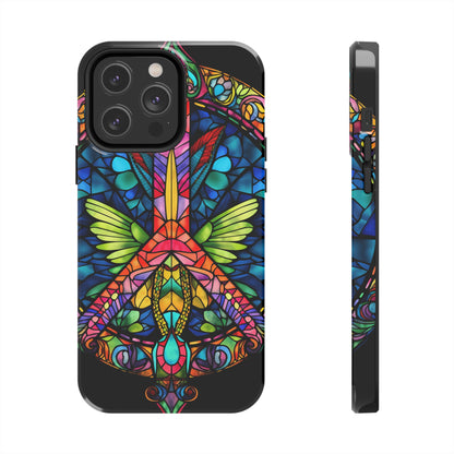 Peace Stained Glass Tough iPhone Case | Trippy Psychedelic Art Flowers Floral Aesthetic Retro iPhone 14 Plus 13 12 7 8 Se Trendy Hippie Boho