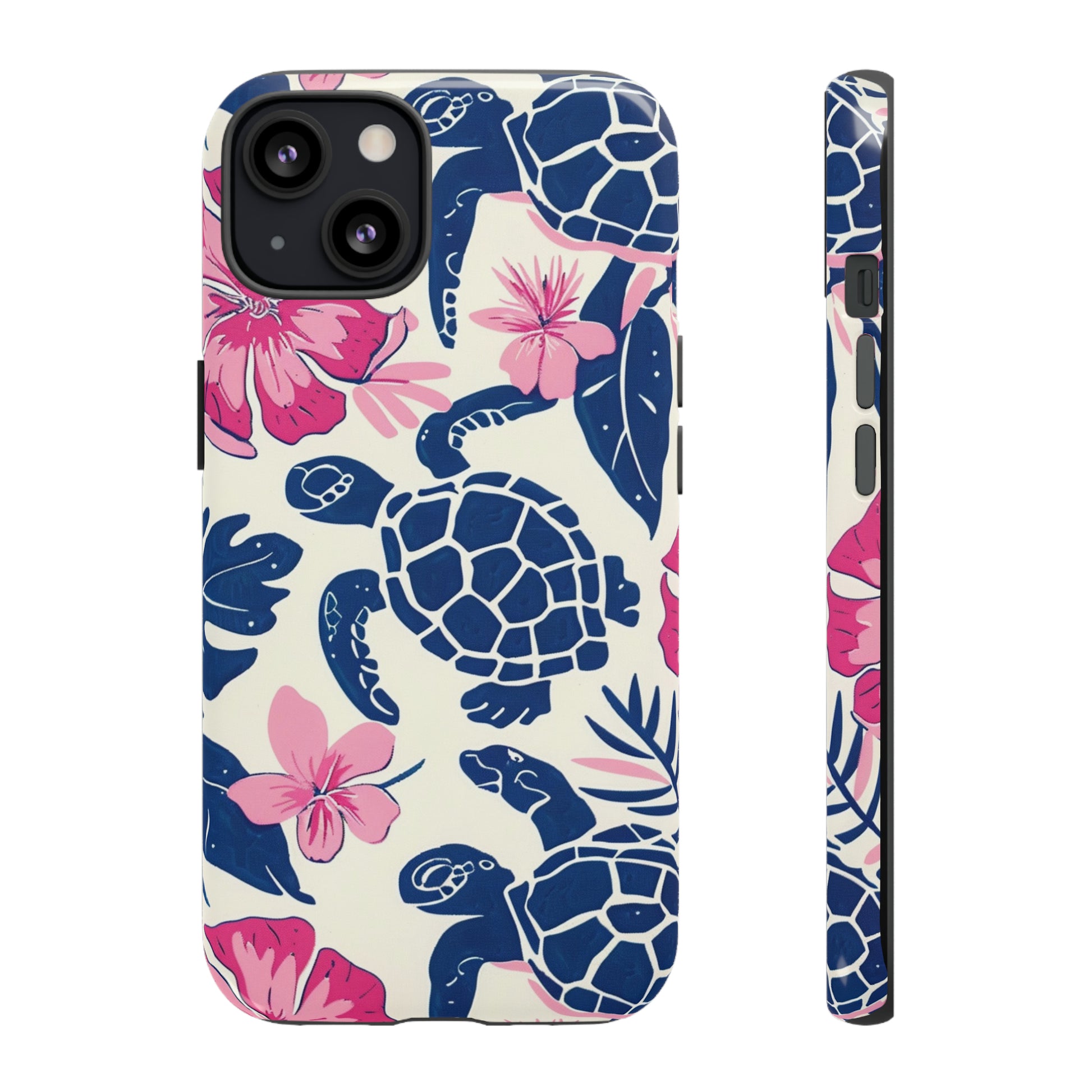 Blue Sea Turtle Phone Case with Flowers