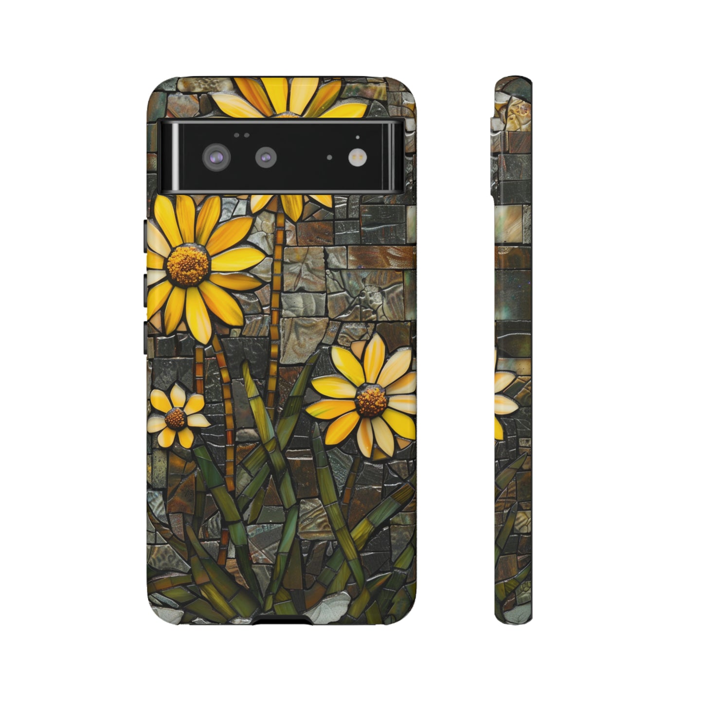 Yellow and Gold Daisy Mosaic Stained Glass Phone Case for iPhone 15, 14, Pro Max, 13, 12 & Samsung Galaxy S23, S22, S21, Google Pixel