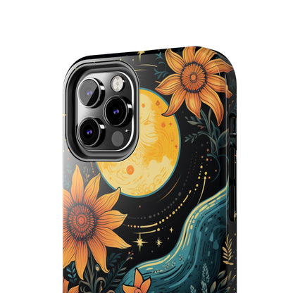 Boho Meets Cottagecore: Floral Sun, Moon & Stars iPhone Case – A Celestial Delight