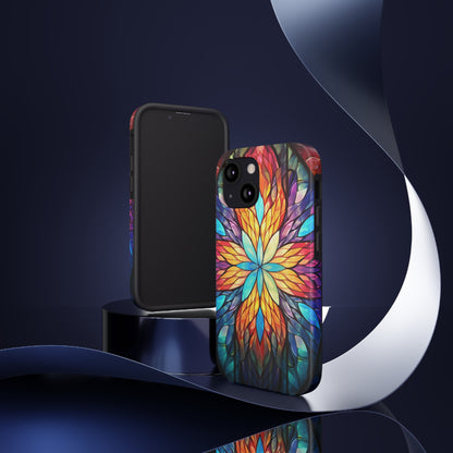 Stained Glass Tough iPhone Case | Trippy Psychedelic Colorful Flowers Floral Aesthetic Retro iPhone 14 Plus 13 12 7 8 Se Trendy Hippie Boho